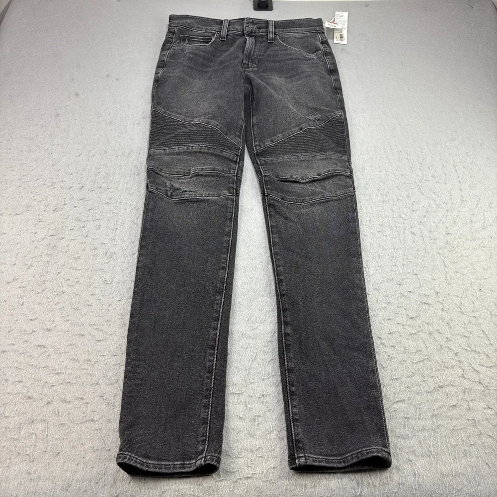 Hudson‎ Jeans Mens 29x33 Black Ethan Biker Skinny Distressed Denim Stretch NEW